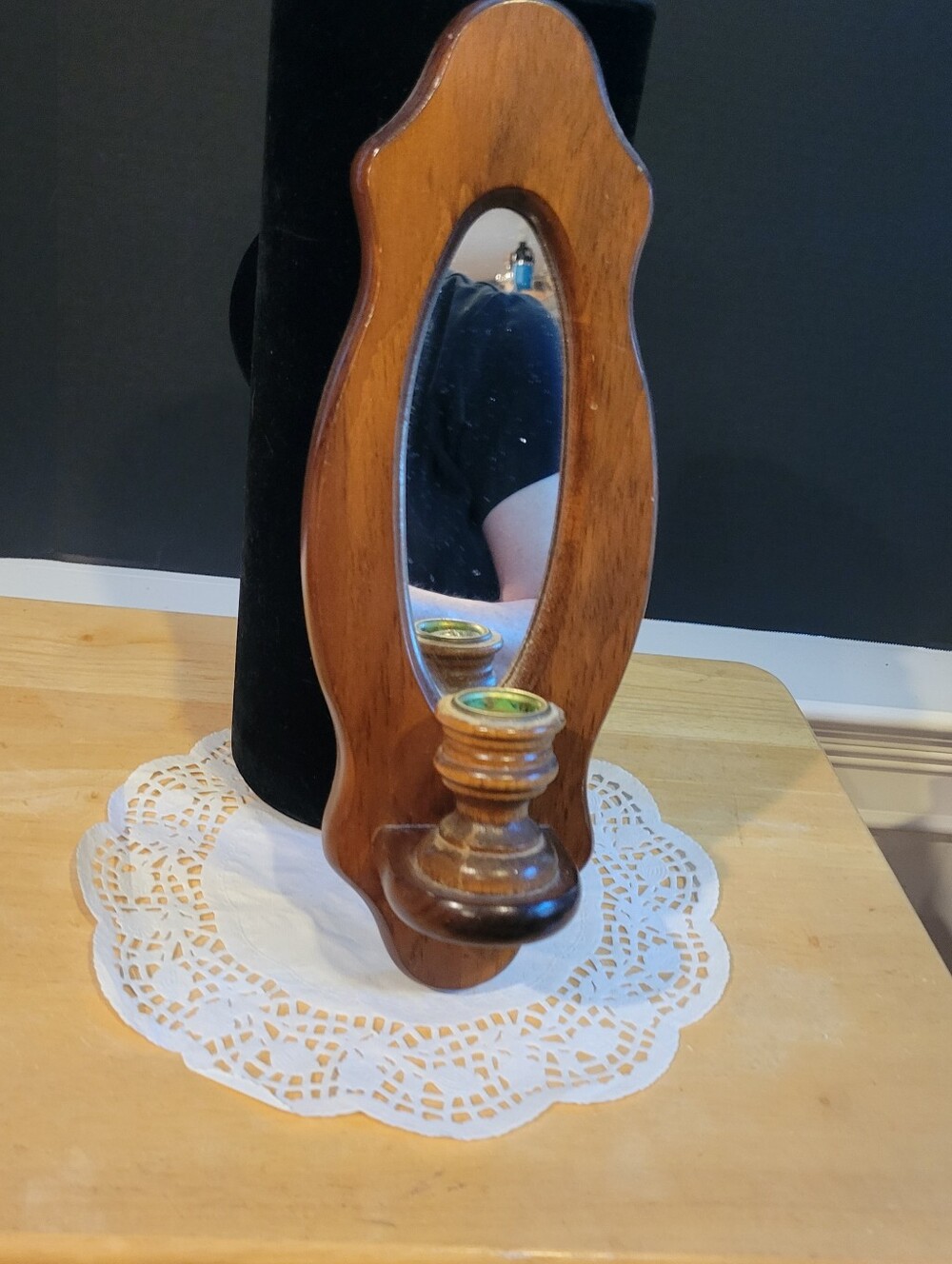 Wooden Wall Mirror with Candle Holder - Brown